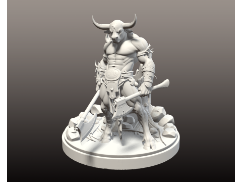 牛头怪战士STL双斧野兽斗士 3D 打印模型