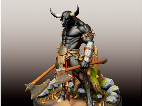 牛头怪战士STL双斧野兽斗士 3D 打印模型