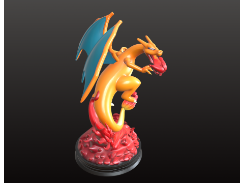 Charizard STL Fiery Dragon Flight Pose 3D Print Model