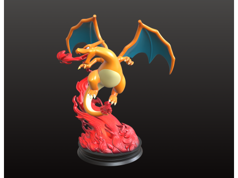 Charizard STL Fiery Dragon Flight Pose 3D Print Model