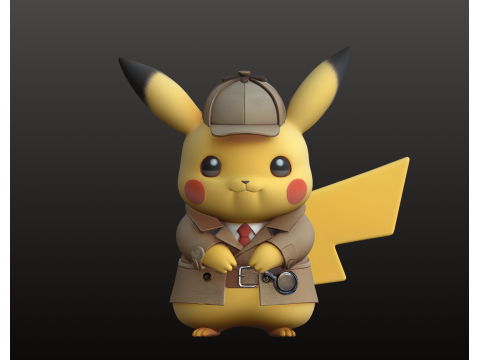 Detetive Pikachu STL estilo Sherlock colecionável Modelo de Impressão 3D