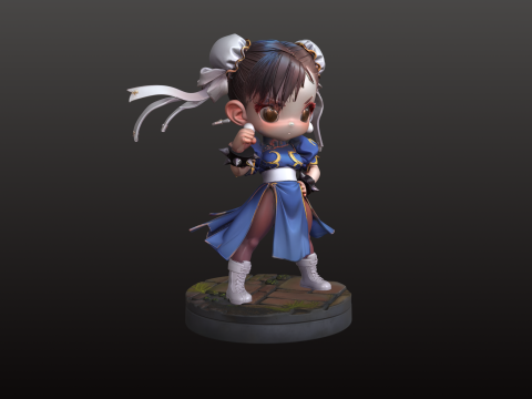 Artiste martial Chibi STL Cute Street Fighter Modèles 3D en vedette