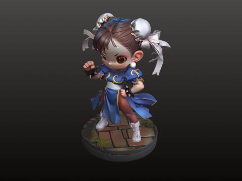 Artiste martial Chibi STL Cute Street Fighter Modèles 3D en vedette