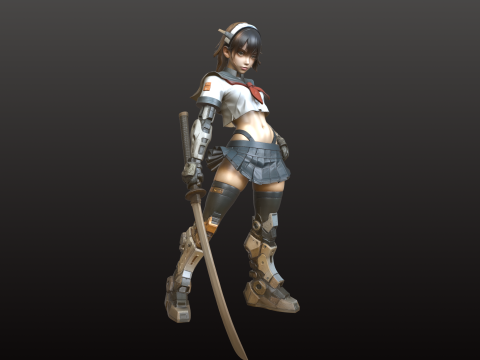 Чиби Аниме Киборг Девушка STL Футуристик Милая 3D Принт Модель