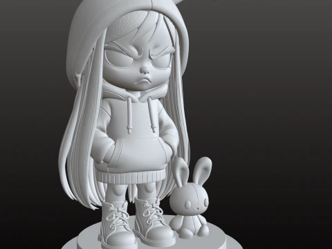 Chibi Girl with Teddy Bear STL Cute Moody 3D Print Model