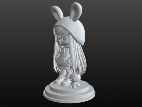 Chibi Girl with Teddy Bear STL Cute Moody 3D Print Model