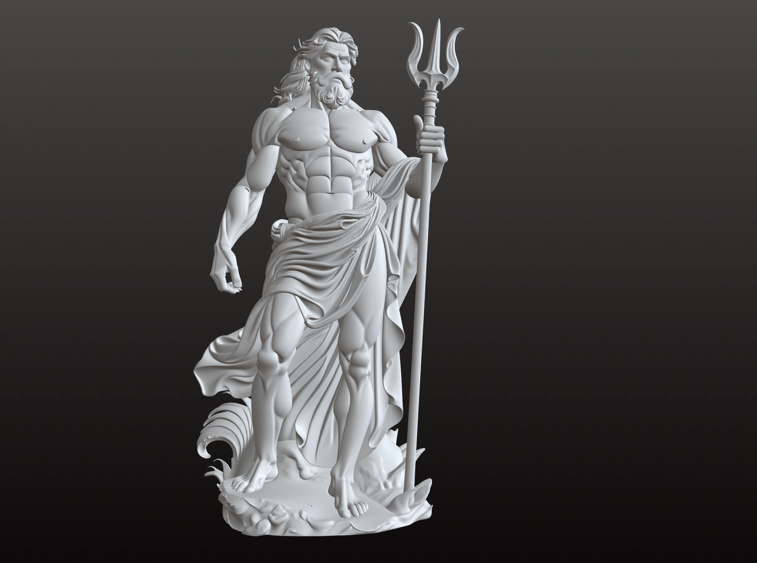 Neptune Statue STL Sea God with Trident 3D Print Model .c4d .max .obj .3ds .fbx .stl .blend
