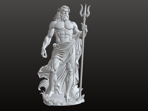 Neptunus standbeeld STL zeegod met drietand 3D printmodel