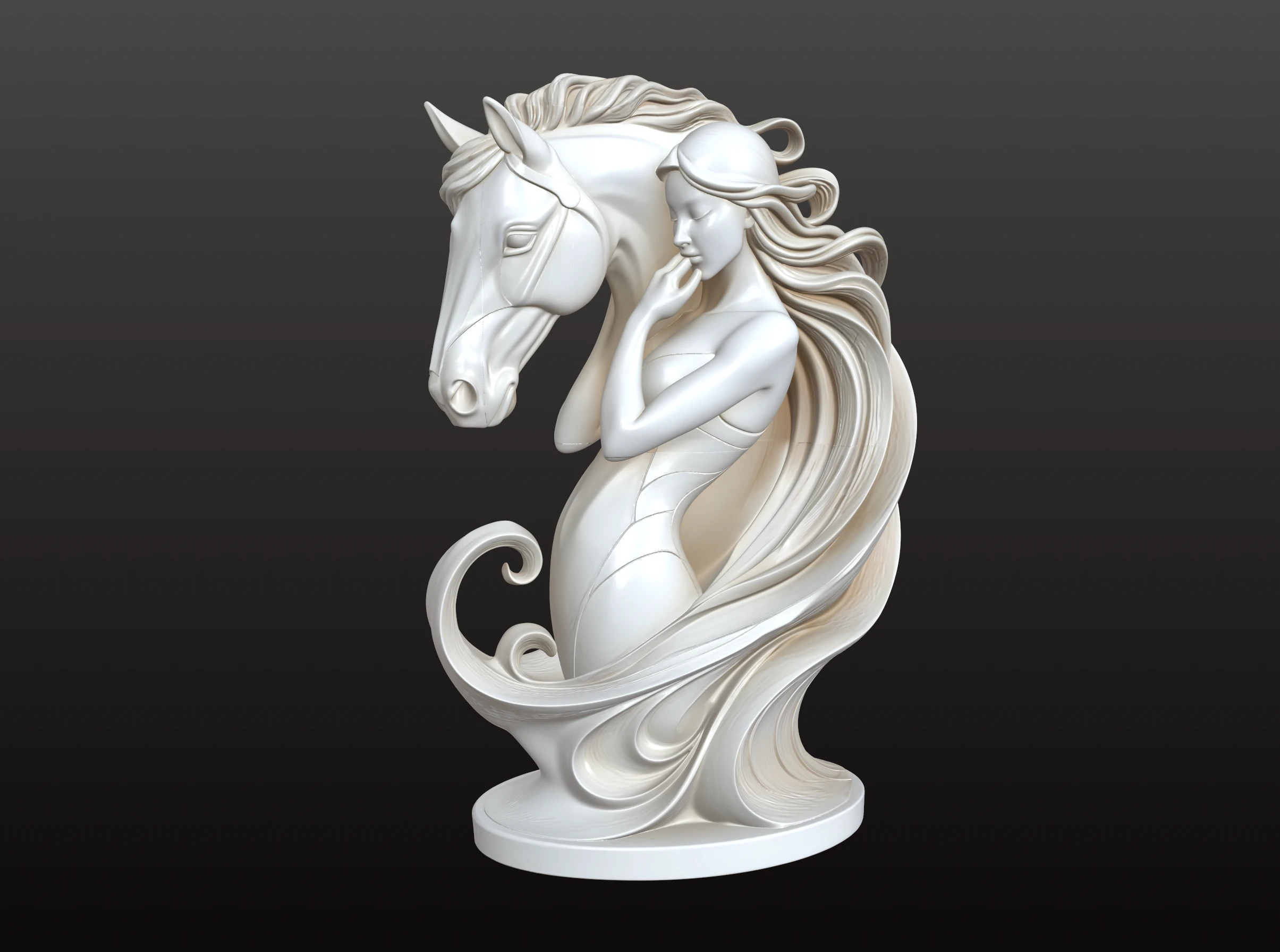 Woman and Horse Sculpture STL Elegant Mythic 3D Print Model .c4d .max .obj .3ds .fbx .stl .blend 