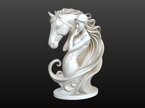 Vrouw en paard sculptuur STL elegante mythische 3D printmodel