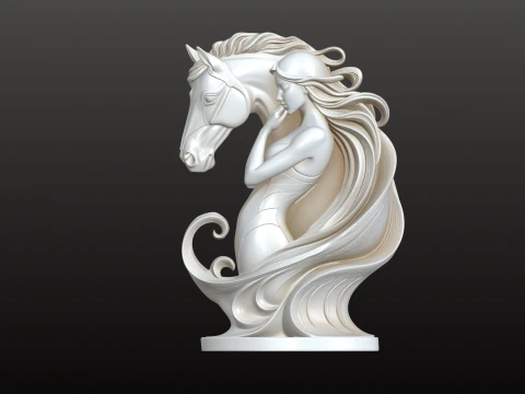 Woman and Horse Sculpture STL Elegant Mythic 3D Print Model