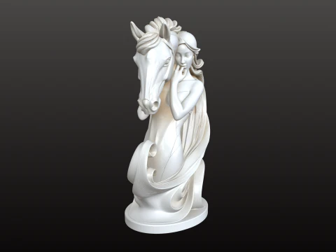 Woman and Horse Sculpture STL Elegant Mythic 3D Print Model