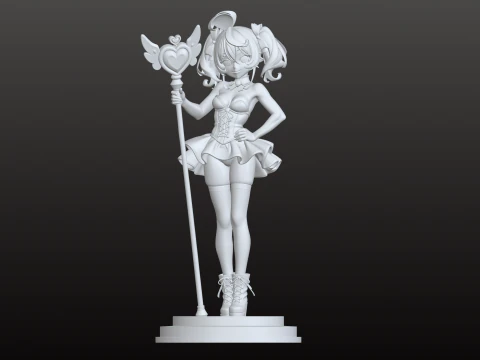 Magical Girl Heart Staff STL Anime Doll Style 3D Print Model