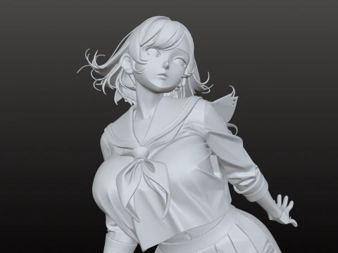 Manga Style Girl STL Proportions Collector 3D Print Model
