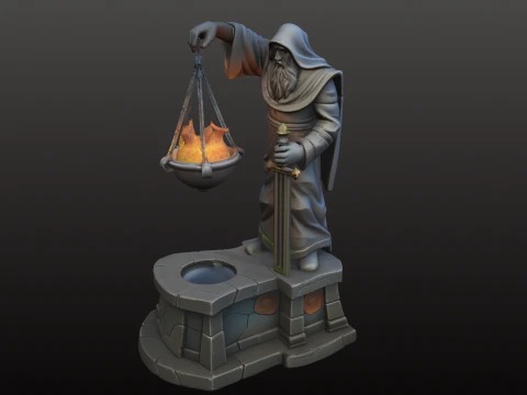 Statua del monaco medievale STL Lanterna Guardiano RPG Modello di stampa 3D