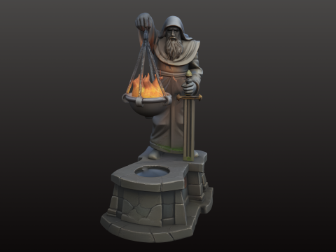 Średniowieczny posąg mnicha STL Lantern Guardian RPG Model do druku 3D