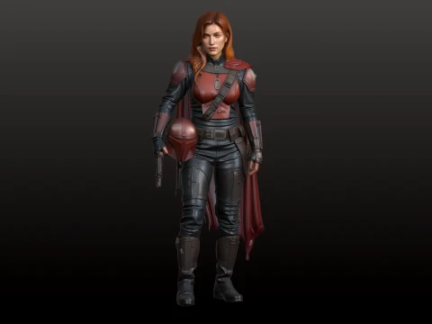 Galactic Huntress Figurine Mandalorian Inspired Collectible 3D Print Model