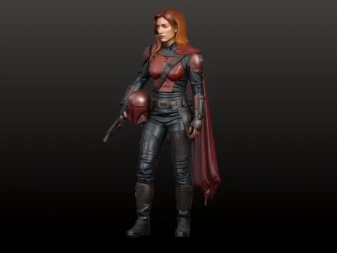 Galactic Huntress Figurine Mandalorian Inspired Collectible 3D Print Model