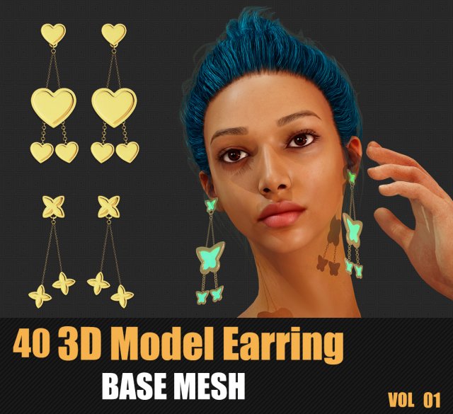 40 3D Earring Models In Maya For Game And Animation 3D Model .c4d .max .obj .3ds .fbx .stl .blend 
