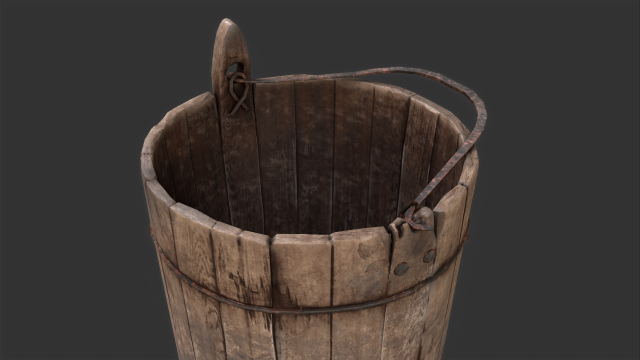 Dirty Wooden Bucket Low-poly Model 3D .c4d .max .obj .3ds .fbx .stl .blend