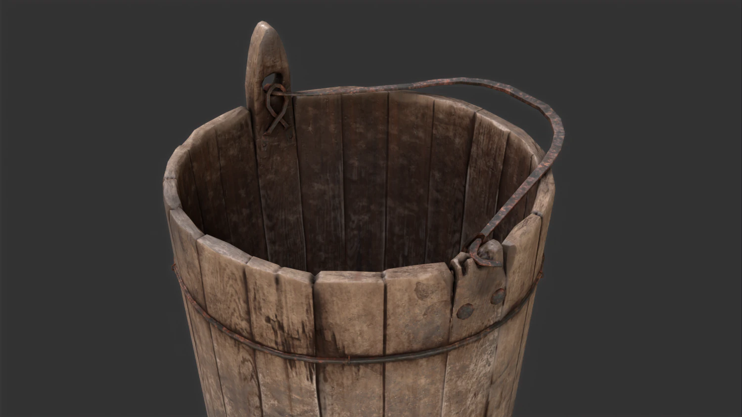 Dirty Wooden Bucket Low-poly 3D Model .c4d .max .obj .3ds .fbx .stl .blend 