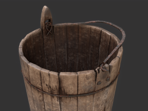 Dirty Wooden Bucket Low-poly 3D Model