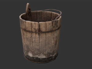 Dirty Wooden Bucket Low-poly Model 3D