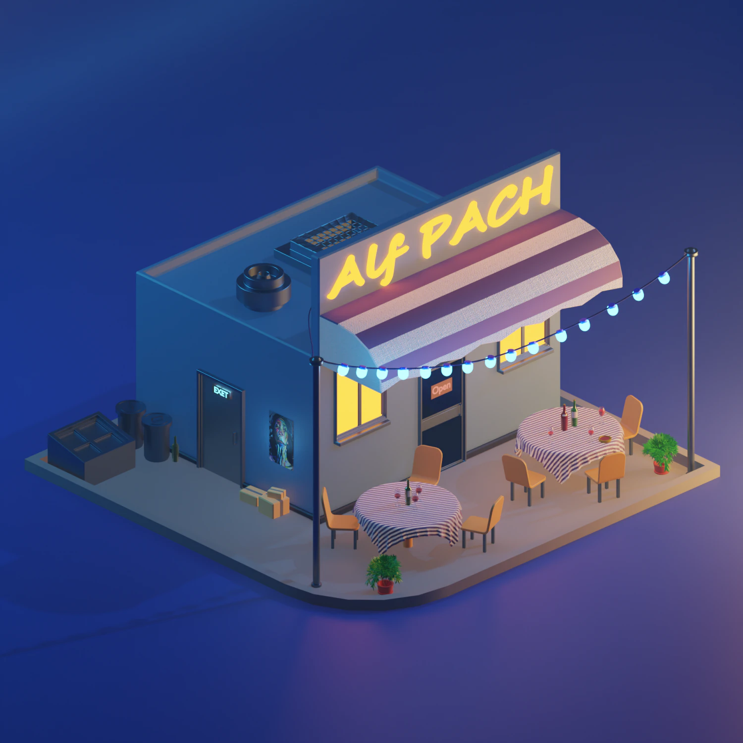 Cafe 3D Model .c4d .max .obj .3ds .fbx .stl .blend 