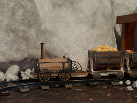 Locomotive is waiting to load gold in a mine 3D Model
