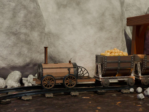 Locomotive is waiting to load gold in a mine 3D Model