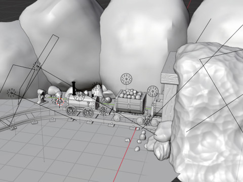 Locomotive is waiting to load gold in a mine 3D Model
