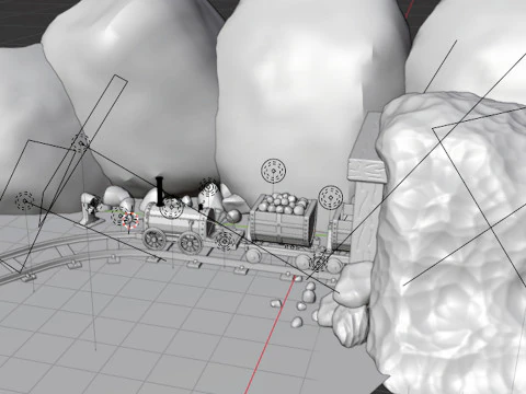 Locomotive is waiting to load gold in a mine 3D Model