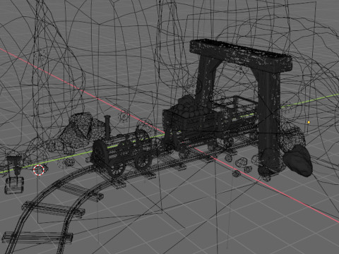 Locomotive is waiting to load gold in a mine 3D Model