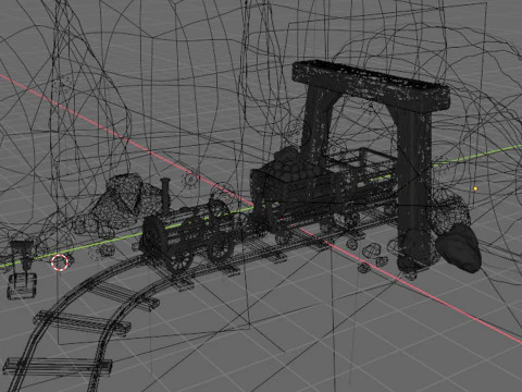 Locomotive is waiting to load gold in a mine 3D Model