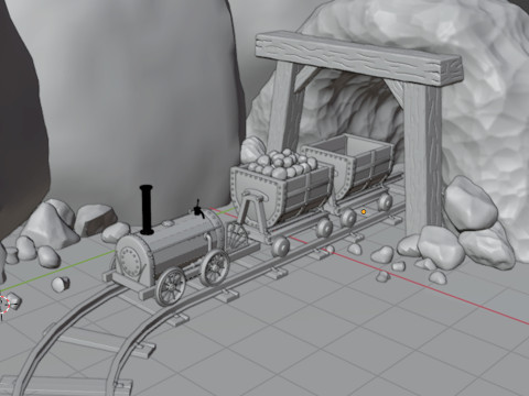 Locomotive is waiting to load gold in a mine 3D Model