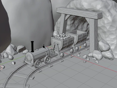 Locomotive is waiting to load gold in a mine 3D Model