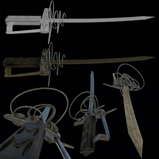 French sworde 3D Model .c4d .max .obj .3ds .fbx .stl .blend 