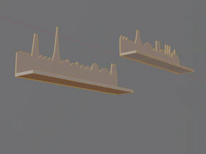Shelves with european city silhouette 3D Model