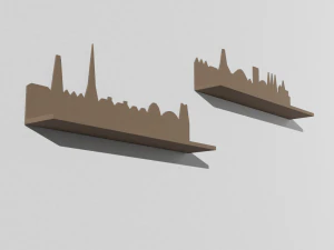 Shelves with european city silhouette 3D Model