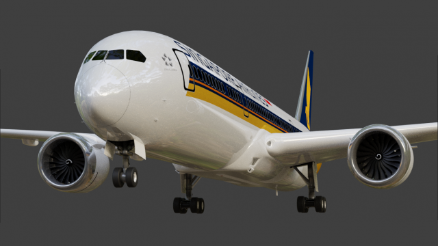 Boeing 787-9 Singapore Airlines - Animated and Rigged 3D Model .c4d .max .obj .3ds .fbx .stl .blend 
