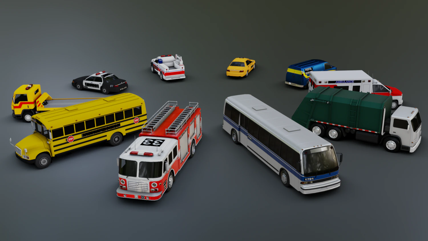 Civil Service Vehicle Pack 3D Model .c4d .max .obj .3ds .fbx .stl .blend 