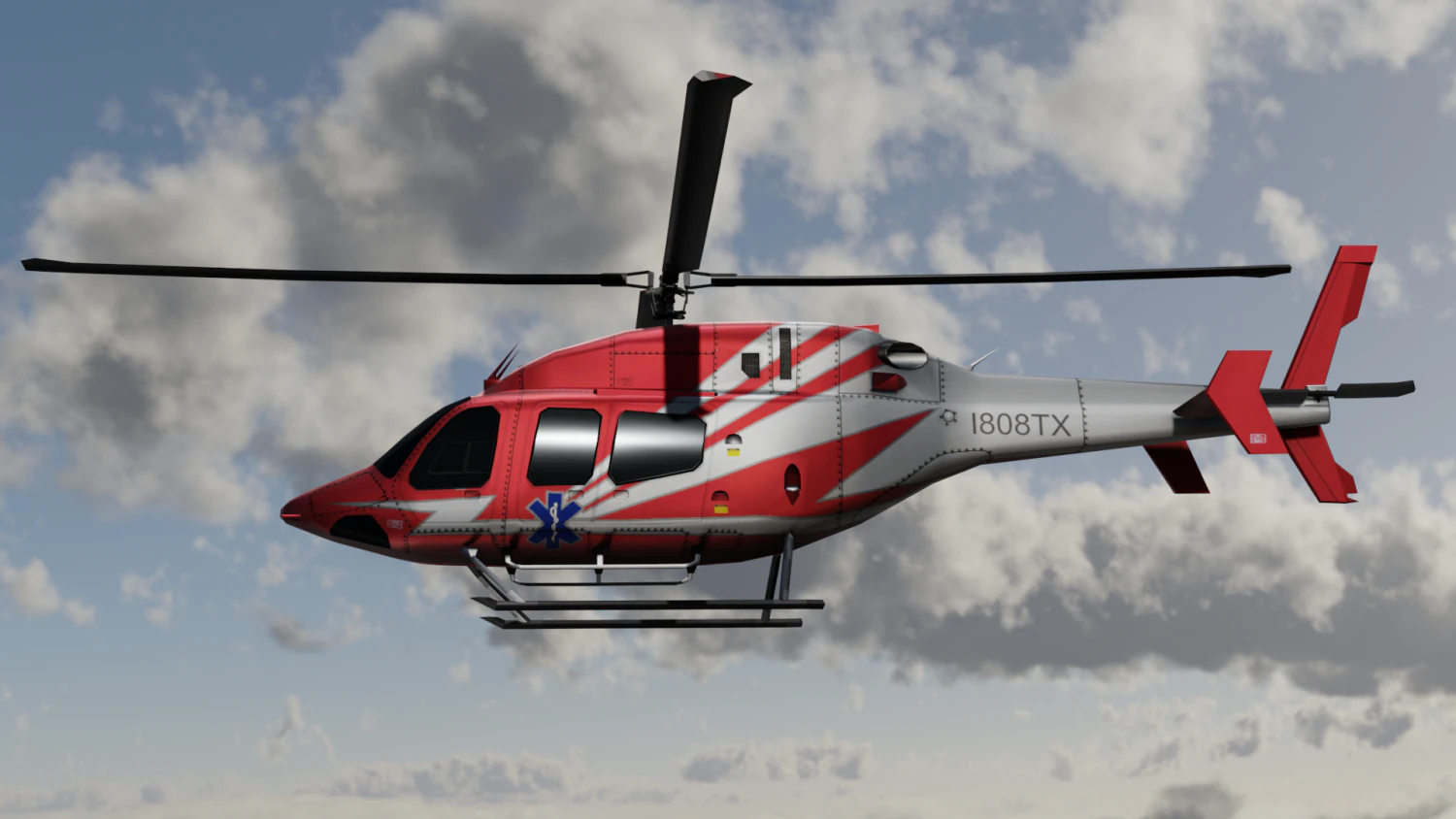 ANIMATED Bell 206 Jet Ranger -Red 1808TX 3D Model .c4d .max .obj .3ds .fbx .stl .blend 