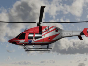 ANIMATED Bell 206 Jet Ranger -Red 1808TX 3D Model