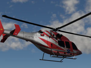ANIMATED Bell 206 Jet Ranger -Red 1808TX 3D Model