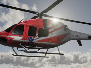 ANIMATED Bell 206 Jet Ranger -Red 1808TX 3D Model