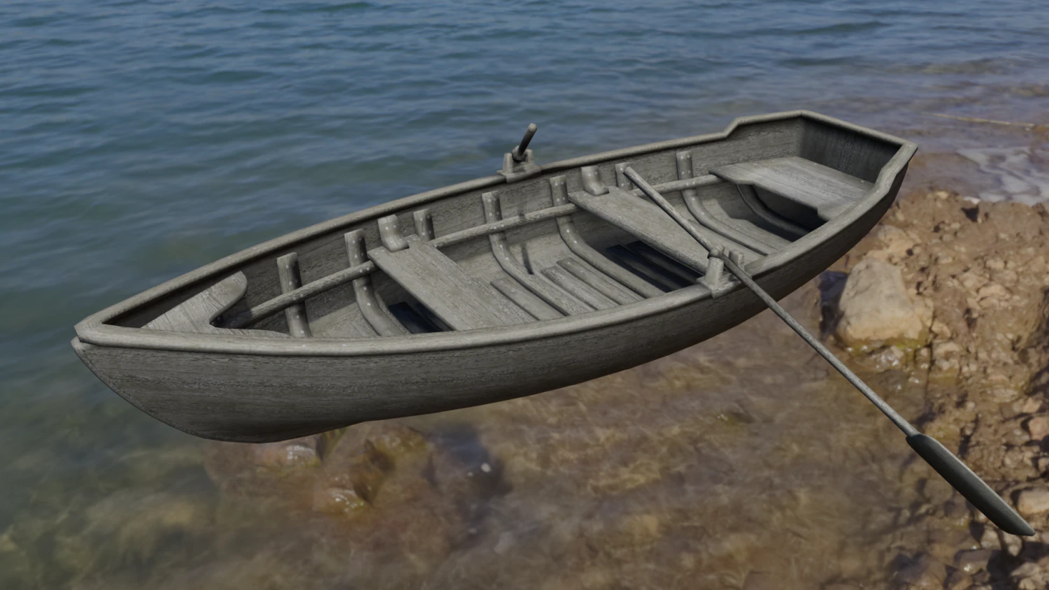 Wooden Boat 3D Model .c4d .max .obj .3ds .fbx .stl .blend