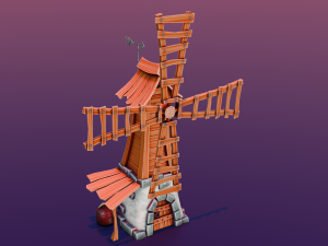 Cartoon Windmill Model 3D