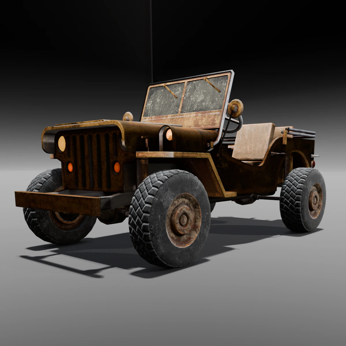 Rusted old Jeep 3D Model .c4d .max .obj .3ds .fbx .stl .blend 
