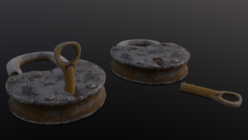 Rusted Lock and Key 3D Model .c4d .max .obj .3ds .fbx .stl .blend 
