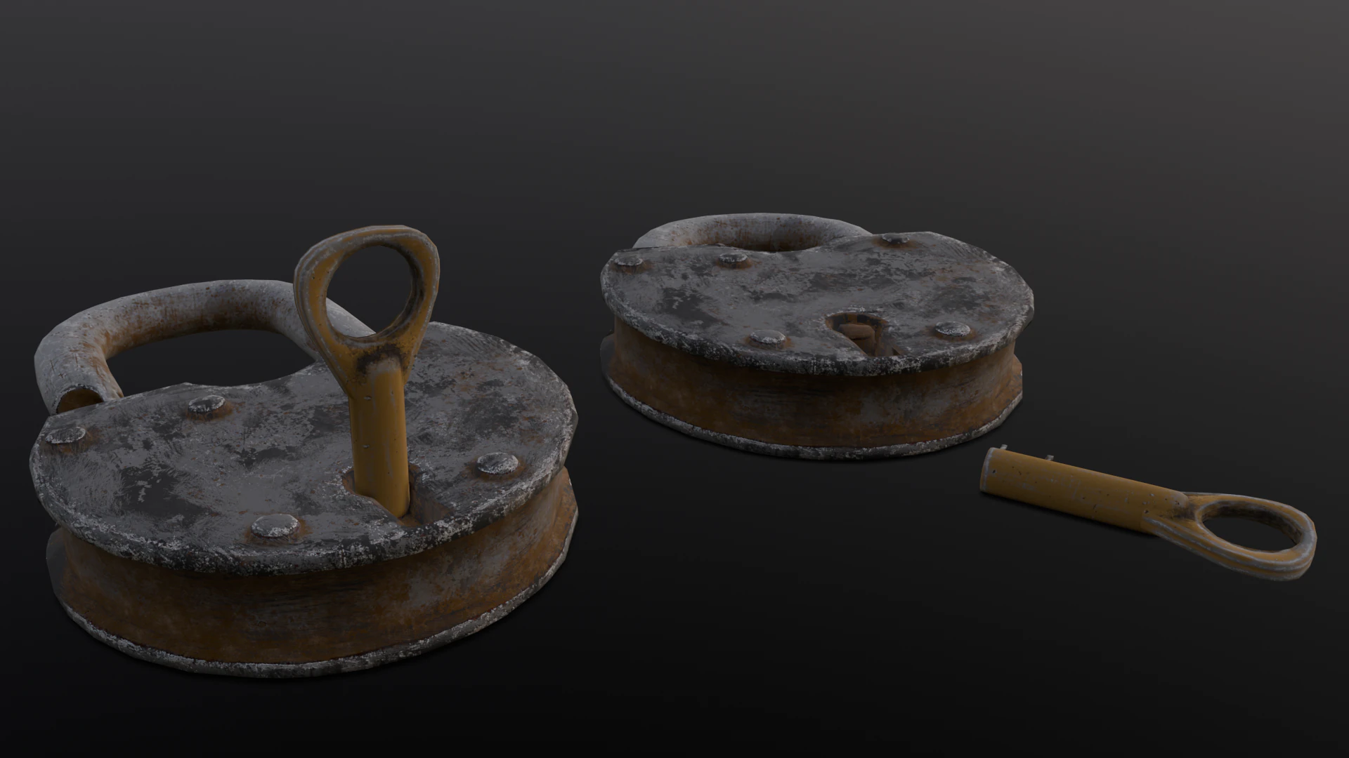 Rusted Lock and Key 3D Model .c4d .max .obj .3ds .fbx .stl .blend 